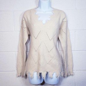 Miss Me Cream Distressed Knit Sweater